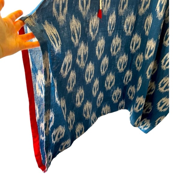 Yell Boho Linen Ikat Print Harem Drop Crotch Jumpsuit Blue Relaxed Festival M - Picture 5 of 12